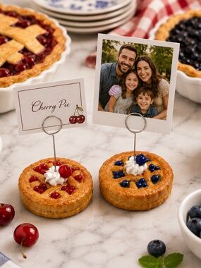 Cherry & Blueberry Pie Photo & Place Card Holder, Food Label | Set of 2 Handmade